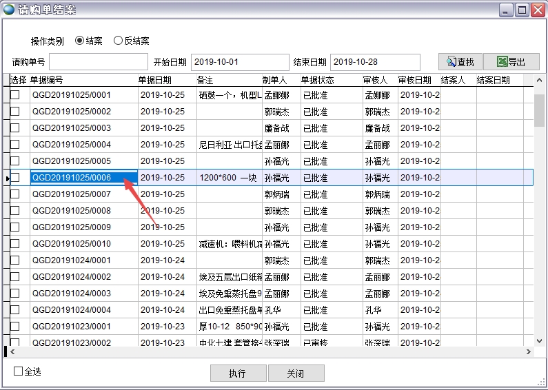 請購單結案